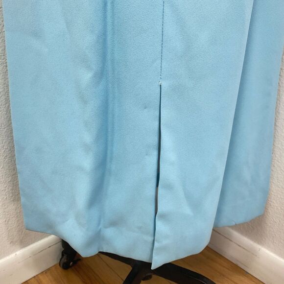 Vintage 70s Baby Blue Prom Dress Small Union Label Maxi Long Sleeves Ruffles USA - Picture 10 of 14